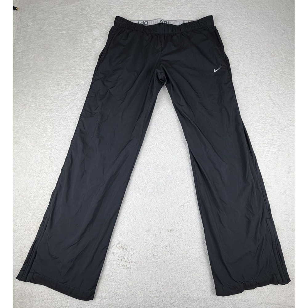 Nike Athletic Dept Pants Womens M Black Straight Swooshy Ankle Zip Lined Y2K